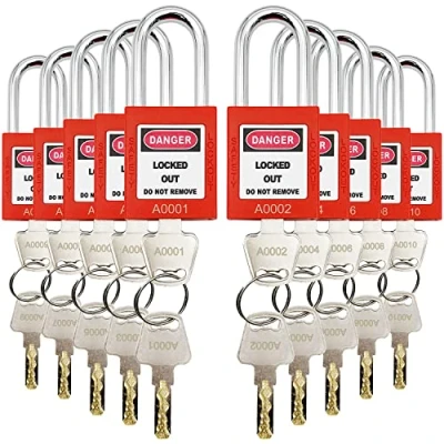 Image of Lockout Tagout Lock Set 10 Red Keyed Differently OSHA Loto Safety Padlocks for Out Tag Stations and Devices