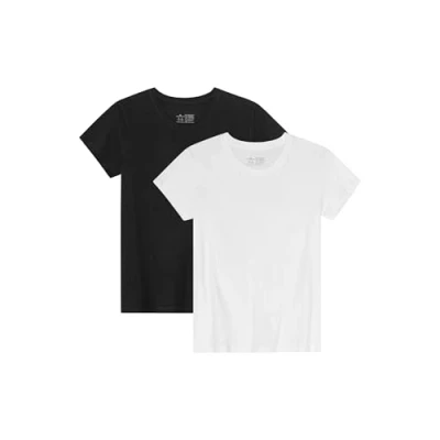 Image of DANISH ENDURANCE T Shirts for Women, Organic Cotton Ladies Tops, Multipack, Crew Neck or V Womens Short Sleeve, Premium Soft Blend, 2 Pack Multicolour (1xWhite, 1xBlack) M