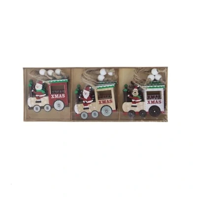 Image of Festive Productions Christmas Tree Hanging Decoration Set of 9 Wooden Trains Red and Green 6cm Perfect for Home Kitchen Living Room Trees Gift Idea