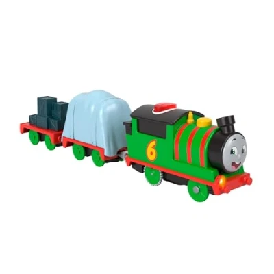 Image of Thomas &amp; Friends Motorized Toy Train Talking Percy Battery Powered Engine with Sounds Phrases for Preschool Kids 3+ Years, UK English Version, HWY32