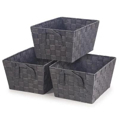 Image of Ehc Storage baskets set of 3, for shelves, Boxes Organiser Hamper Basket, Grey