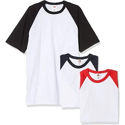 Image of Fruit of the Loom Men&#039;s Baseball Classic Short Sleeve T Shirt Pack 3, White Black/White Navy/White Red, XX Large