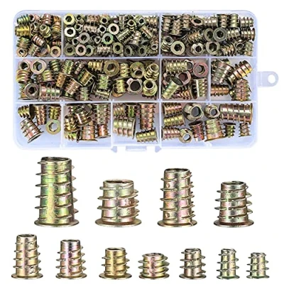 Image of Threaded Insert Nuts, 230 Pcs Zinc Alloy Furniture Hex Socket Drive Screws, Assorted Screw in M4/M5/M6/M8/M10 Flat Head Rivet Nuts Assortment Kit for Wood (230pcs)