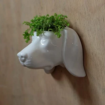 Image of Ceramic Dog Head Garden Wall Planter