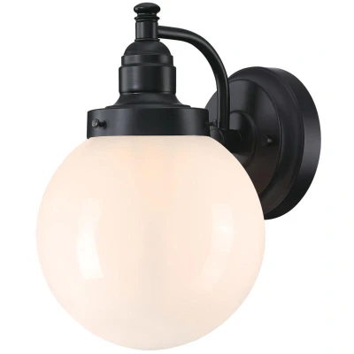 Image of Westinghouse Lighting 6124040 Eddystone Vintage Style One Light Outdoor Wall Light, Matte Black Finish, White Opal Glass