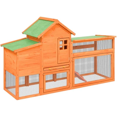 Image of vidaXL Chicken Coop, Comfortable Habitat, Solid Pine and Plywood, Spacious Cage with Nesting Box &amp; Ramp, Weather Resistant, Predator Proof Fencing