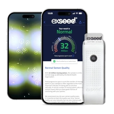 Image of ExSeed Completely at Home Male Fertility Test Sperm Count, Progressive Movement &amp; Volume with in 15 Minutes Accurate Results Using Your Smartphone. 5 Kit.
