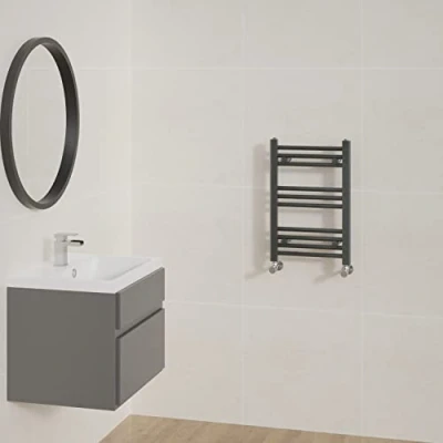 Image of NRG Straight Anthracite Bathroom Heated Towel Rail Radiator Central Heating Ladder Rad Warmer 600x400mm