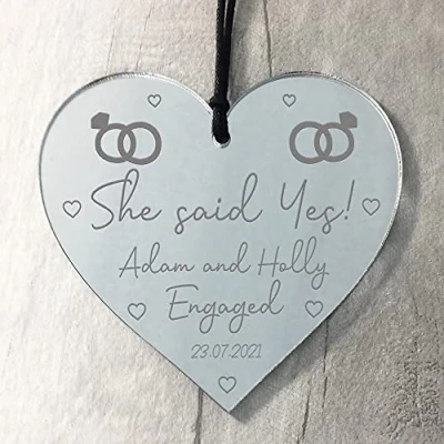Image of RED OCEAN She Said Yes Engagement Gifts For Couple Engraved Heart Personalised Gift