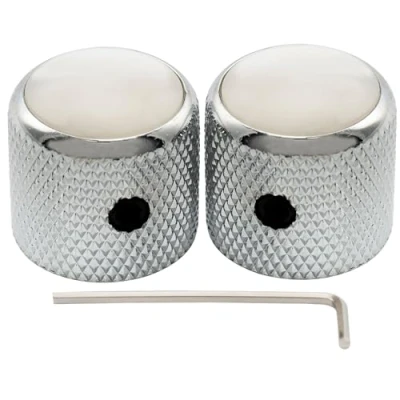 Image of Musiclily Pro 1/4 Inch Steel Mother of Pearl Top Dome Knobs with Set Screw Universal Fitting Control for Electric Guitar or Bass, Chrome (Set 2)