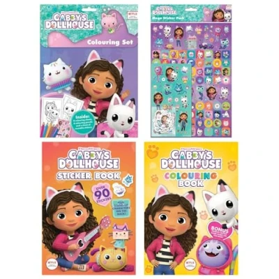 Image of Anila&#039;s Gabby&#039;s Dollhouse Activity Set with Colouring Set, Stickers, Sticker Book &amp; Book.
