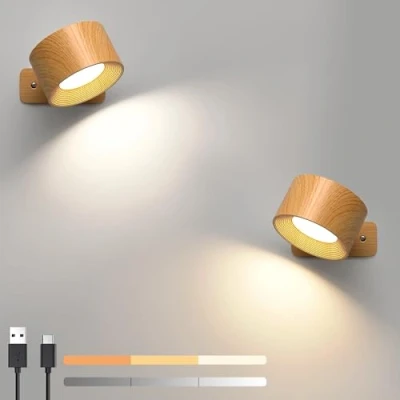 Image of 2 Pack Rechargeable Wall Lights, 360 Rotatable Touch Control Lamps, Battery Operated Light, 3 Brightness Levels Colour Modes, Wireless Reading Lights for Bedroom Living Room