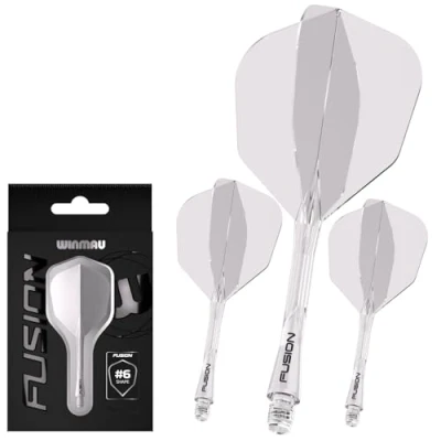 Image of WINMAU Darts Fusion Integrated Flight &amp; Shaft System No.6 Shape Design Clear Colour, Intermediate Length