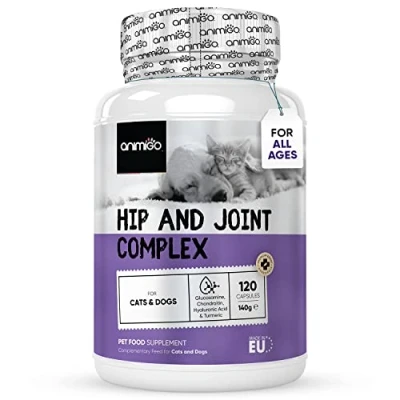 Image of Hip and Joint Supplement for dogs &amp; Cats of All Ages 120 &#039;Split Pour&#039; Capsules Glucosamine with Turmeric, Chondroitin, MSM, Cinnamon Hyaluronic Acid Aid