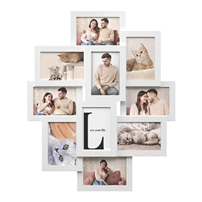 Image of SONGMICS Collage Picture Frames, 10 Frames for 4x6 Photos, Photo Wall, Multi Wall Decor, Cloud White RPF20WT