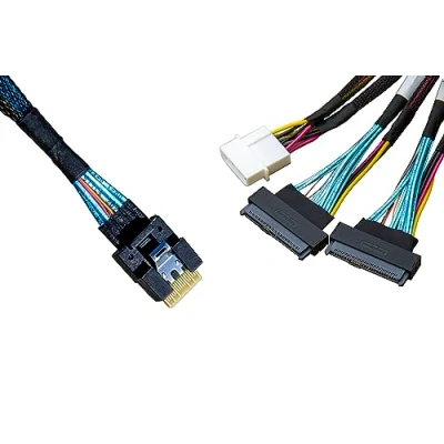 Image of Diliving SFF 8654 to 8639 Cable， SlimSAS 8i (SFF 74P) 2 Port U.2 NVMe Adapter 68P) Cable with Power, 75CM