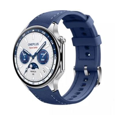Image of OnePlus Watch 2 Silver (Blue Leather Strap)