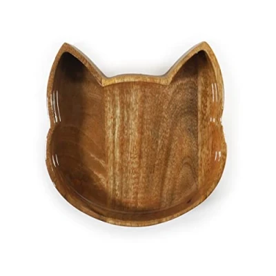 Image of Rosewood Wooden Cat Shaped Food Bowl for Cats, 420ml Capacity
