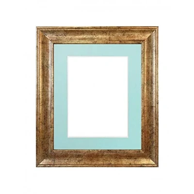 Image of FRAMES BY POST Scandi Antique Gold Picture Photo Frame with Blue Mount 50 x 70 cm Image Size A2 Plastic Glass