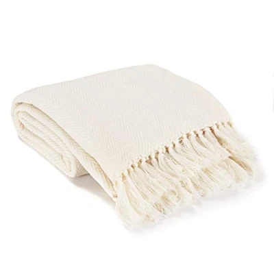 Image of EHC Throw Blanket, Versatile Blanket Throws for Sofa Armchairs, Settee Couch Single Size, Travel, Soft Warm Acrylic 125 x 150 cm Ivory