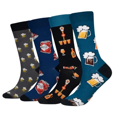 Image of Men&#039;s EUR 42 46 Beer Gift Beverage Drink Socks Crazy Novelty Dress Crew Calf (Beer)…