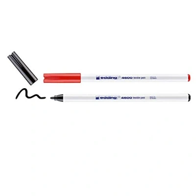 Image of edding 4600 textile pen black, red set of 2 round nib 1 mm permanent fabric pens for drawing on textiles, wash resistant up to 60 C