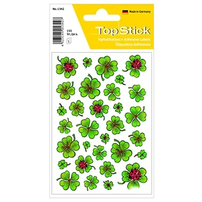 Image of TopStick 1342 Stickers for Kids with Shamrock Motifs, 31 Labels Per Sheet, 155 Labels, Children Gifts, Scrapbooking, Decoration, Rewards