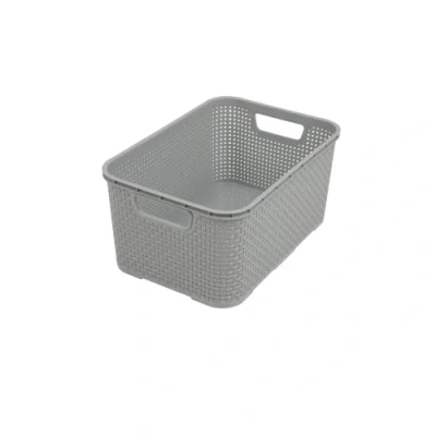 Image of BranQ Home Essential Universal Multifunctional Basket in Rattan Design, Size M 10 L, BPA Free Plastic PP, Light Grey, 28.8 x 19.7 16.2 cm