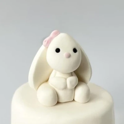 Image of SugArt Bunny Cake Toppers Edible Christening Birthday Party Decoration Personalised Fabulous Icing Great for Girl Baby First Shower Easy to Use Professional Pink