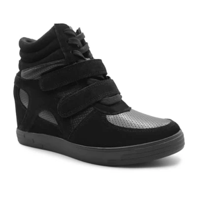 Image of Where&#039;s That From Womens Hitop Wedge Trainers With A Front Lace Up And Velcro Black Size UK 8