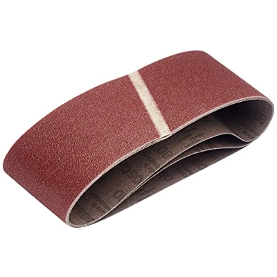 Image of Bosch 2609256200 Sanding Belts for Belt Sanders 65 x 410 mm Grit Size 80 Pack of 3 Sheets Red