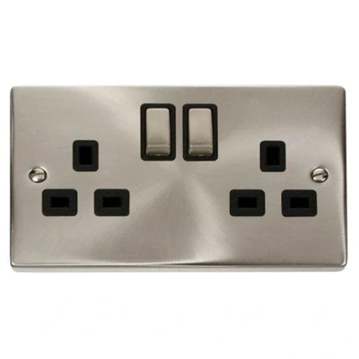 Image of Satin Chrome Double 2 gang 13 amp Switched Socket