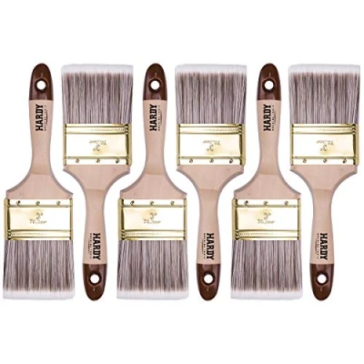Image of HARDY WORKING TOOLS Flat Brush Set 6 Pieces 75mm Width Paint with Wooden Handle, Series *45*, 6pcs, A0205 450630