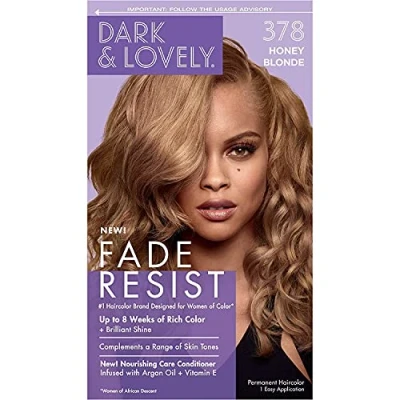 Image of Dark and Lovely Fade Resist Permanent Hair Colour Dye Up To 100 Percent Gray Coverage Brilliant Shine (Honey Blonde 378)