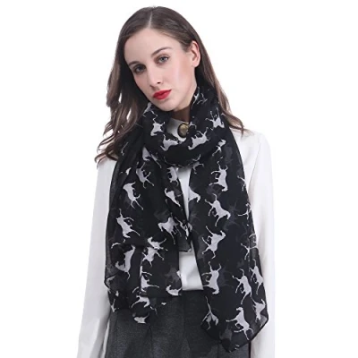 Image of Lina &amp; Lily Horse Print Women&#039;s Large Scarf Lightweight (Black)(Size: 180 X 100 cm)