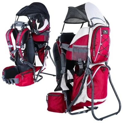 Image of DROMADER Hiking Baby Carrier Backpack Child System with Diaper Change Pad, Insulated Pocket, Rain Cover and Sun Shade Red