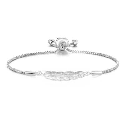 Image of Philip Jones Silver Plated Feather Friendship Bracelet Created with Zircondia® Crystals