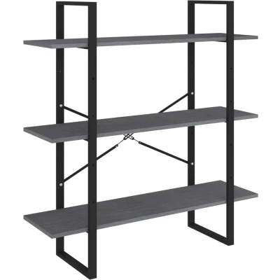 Image of vidaXL 3 Tier Book Cabinet Grey 100x30x105 cm Solid Pine Wood
