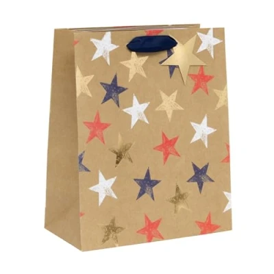 Image of Glick Luxury Large Gift Bag, Kraft Stars, Recyclable Bag for Birthdays &amp; Celebrations, 315 x 260 135 mm,