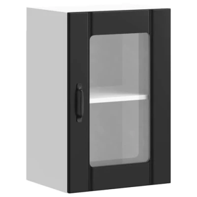 Image of vidaXL Lucca Black Kitchen Wall Cabinet Glass Door Engineered Wood Storage Unit 40x31x60 cm