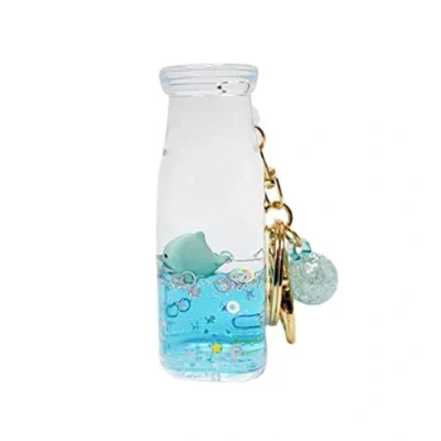 Image of KUPOOL Milk Bottle Liquid Floating Keychain Ocean Creative Quicksand Keyring Cute Cartoon Key Chain Ring Women Men Car Bag Pendant Acrylic