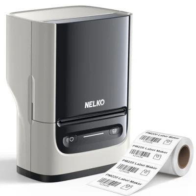 Image of Nelko PM220 Bluetooth Thermal Label Printer, 2 Inch Portable Maker Machine for iOS &amp; Android Phone, sticker printer Clothing, Retail, Address, Barcode, Home, with 1 Roll 40x30mm Label（Beige）