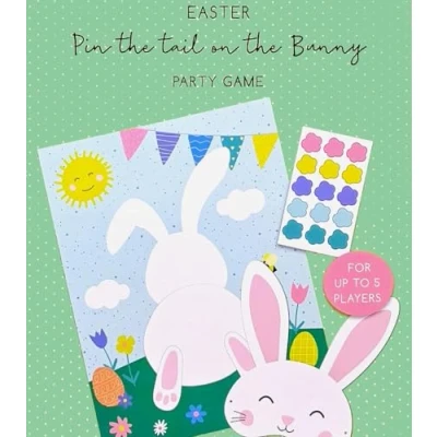 Image of YLAB Easter Pin the Tail on Bunny Game Printed Card, Mask &amp; Stickers Eco Packaging