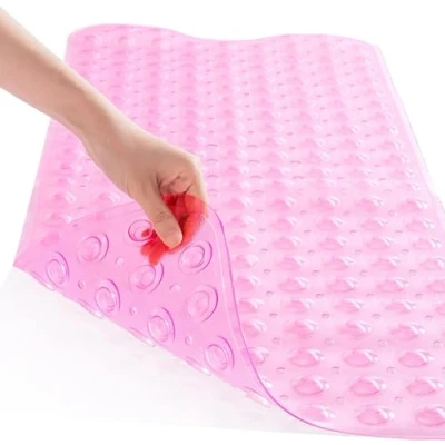 Image of ADOV Bath Mat Non Slip, Anti Bacterial Bathtub Shower Safety Mould Mats, 200 Strong Suction Cups and Drain Holes, 100 x 40 cm Extra Long Mildew Resistant Machine Washable Kids (Pink)