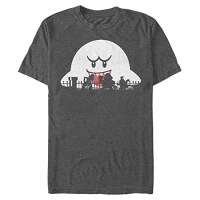 Image of Nintendo Men&#039;s Mario Halloween Silhouttes T Shirt, Charcoal Heather, 3XL