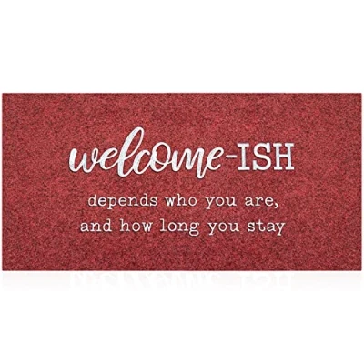 Image of JJUUYOU Large Welcome Mat Low Profile Floor Front Doormat, Indoor Mats ish Outdoor Door Non Slip Absorbent Resist Dirt Entrance Doormats for Entryway Patio, Wine Red
