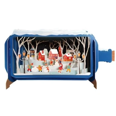 Image of Message In A Bottle Festive Xmas Village Pop Up Christmas Card By Alljoy Cards XMIB079