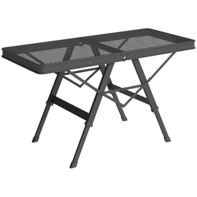 Image of Outsunny 3 ft Folding Camping Table w/Adjustable Heights, Outdoor Picnic with Metal Mesh Desktop &amp; Aluminium Legs, Portable Lightweight BBQ for Picnic, Garden, Party, Black