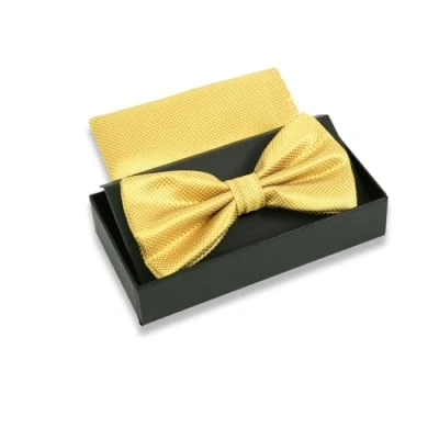 Image of Massi Morino gold bow tie with pocket square for men&#039;s set Suit wedding Adjustable in