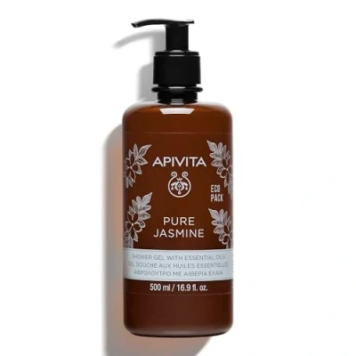 Image of Apivita Pure Jasmine Shower Gel 500ml Luxurious Body Wash Infused with Essential Oil and Propolis that Gently Cleanses &amp; Preserves Skin&#039;s Moisture